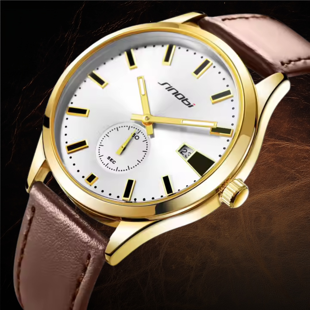 Men's Watch Black Leather Minimalist Quartz