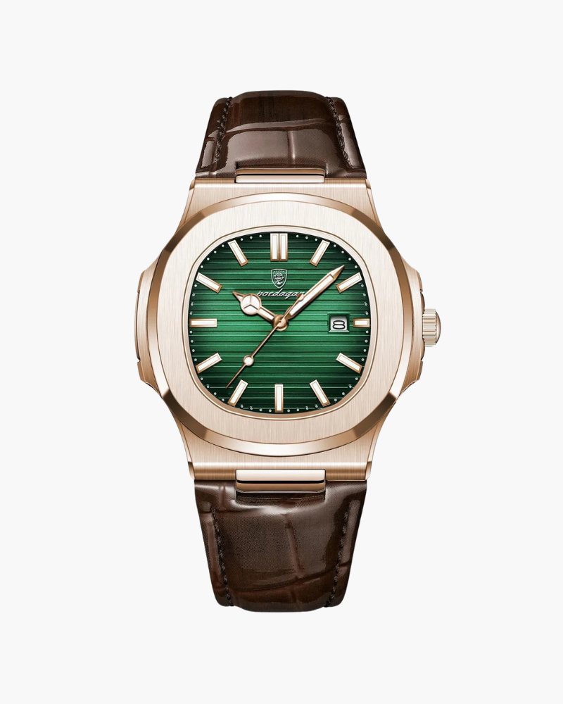 Men's Watch Black Leather Stainless Steel 41MM