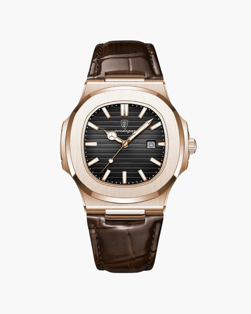 Men's Watch Black Leather Stainless Steel 41MM