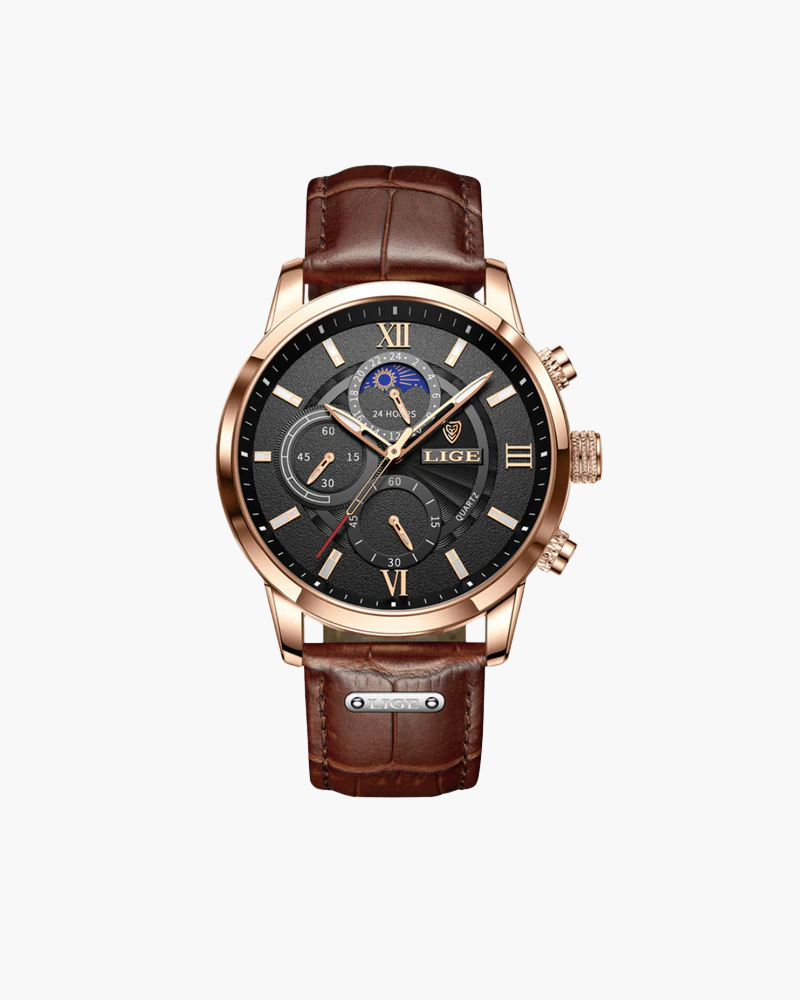 Men's Watch Black Leather Waterproof Classic