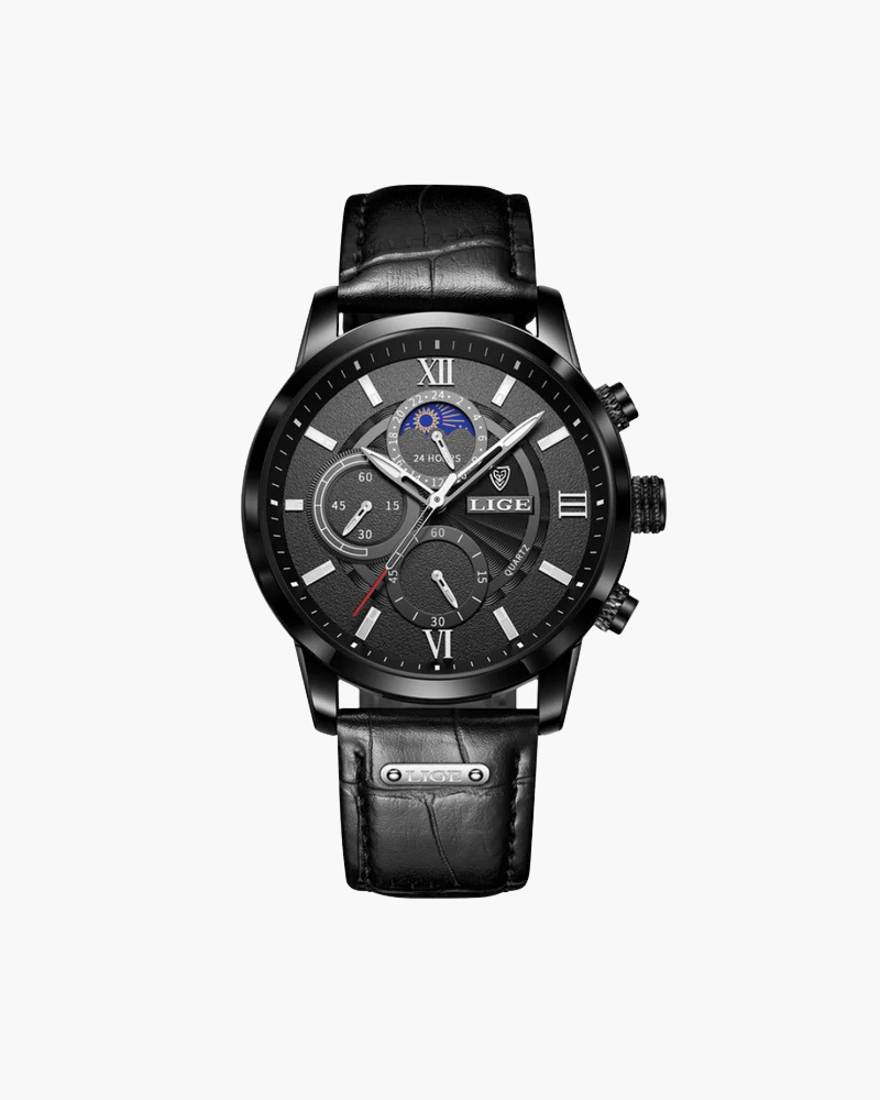Men's Watch Black Leather Waterproof Classic