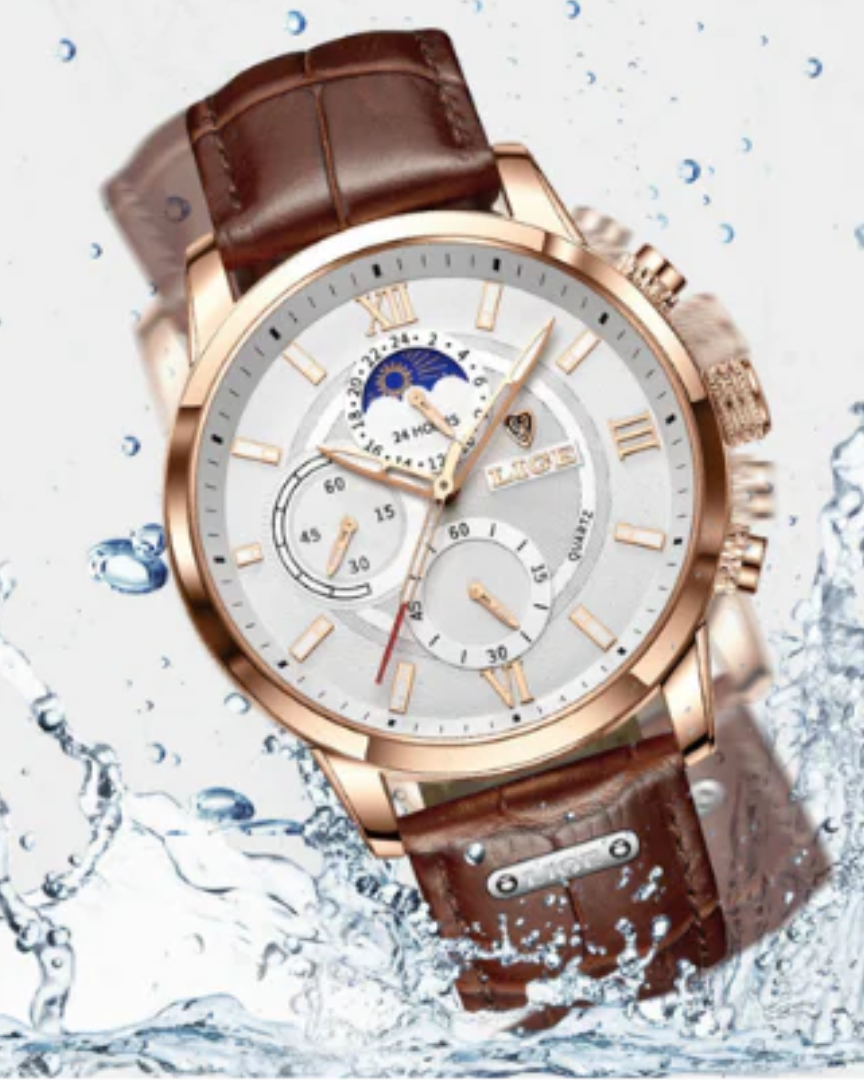 Men's Watch Black Leather Waterproof Classic