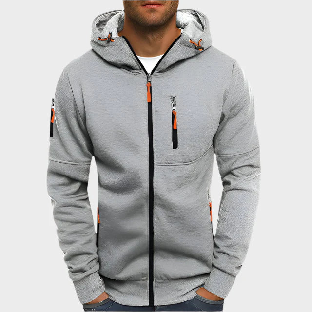 Men's Zip-Up Hoodie Grey Breathable Fabric 0