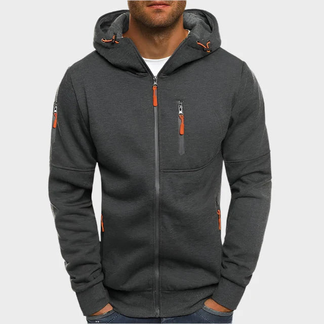 Men's Zip-Up Hoodie Grey Breathable Fabric 2