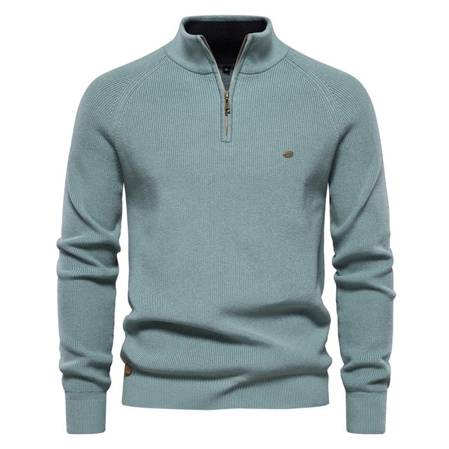 Men's Zip-Up Sweater Blue Knit 0