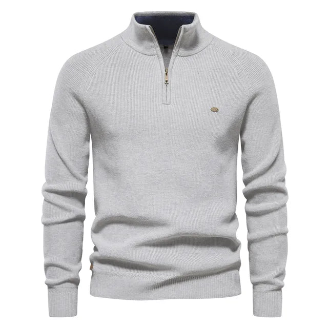 Men's Zip-Up Sweater Blue Knit 8