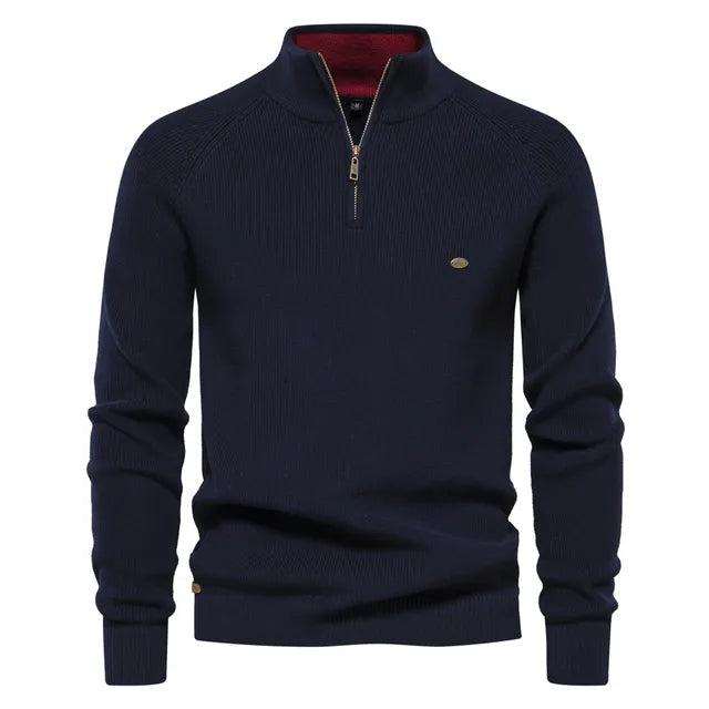 Men's Zip-Up Sweater Blue Knit 9