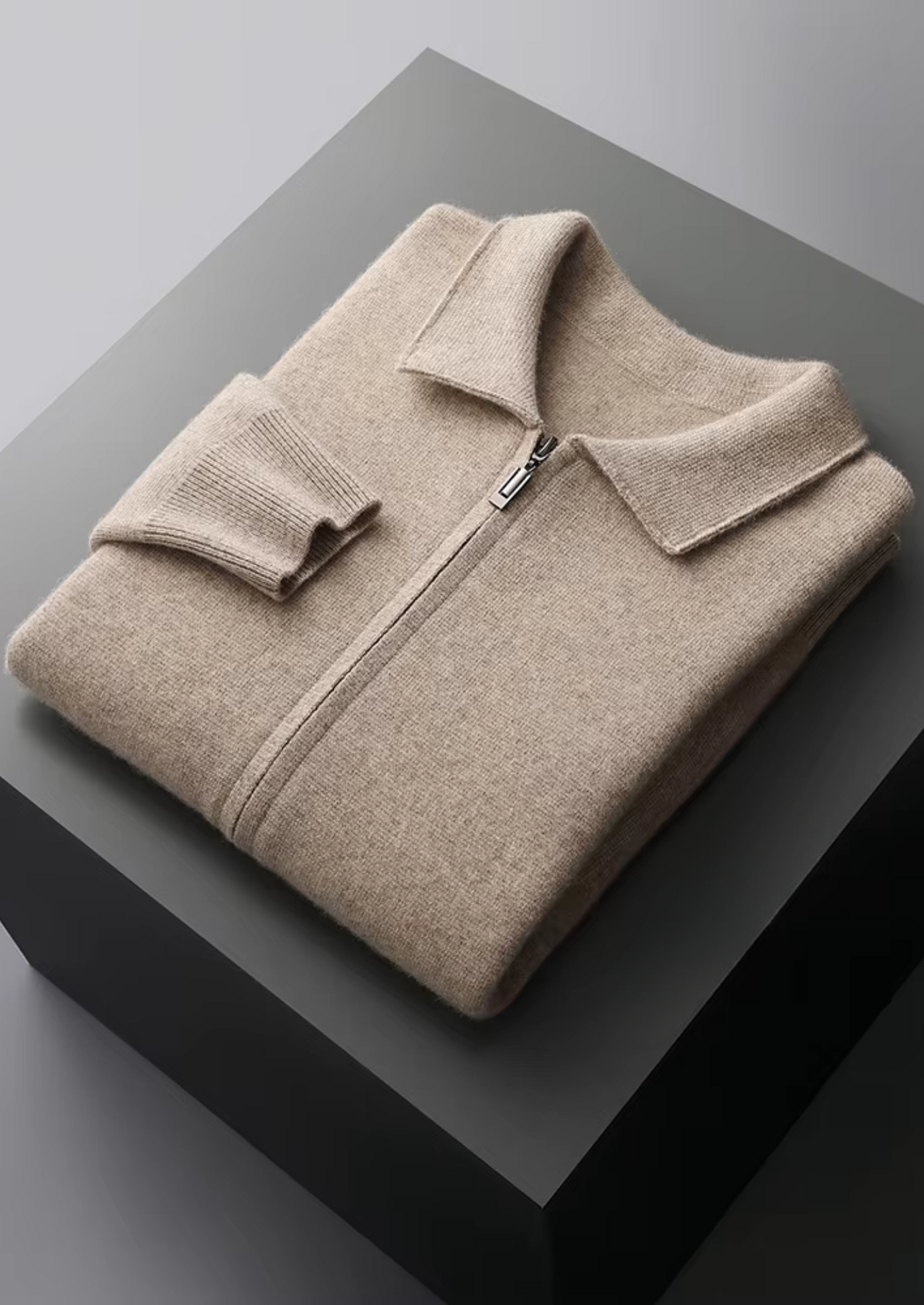 Men's Zip Polo Cardigan Grey Extra-Fine Merino Wool 0