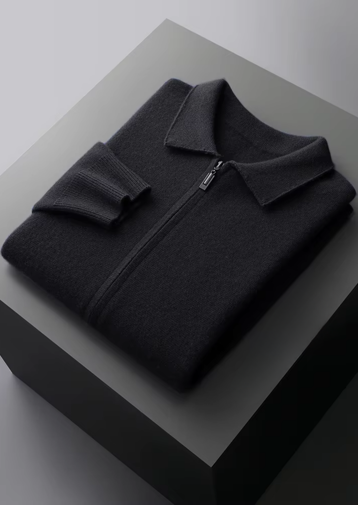Men's Zip Polo Cardigan Grey Extra-Fine Merino Wool 10