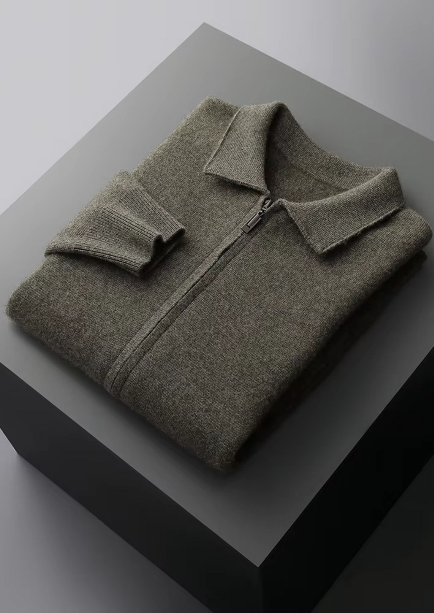 Men's Zip Polo Cardigan Grey Extra-Fine Merino Wool 11