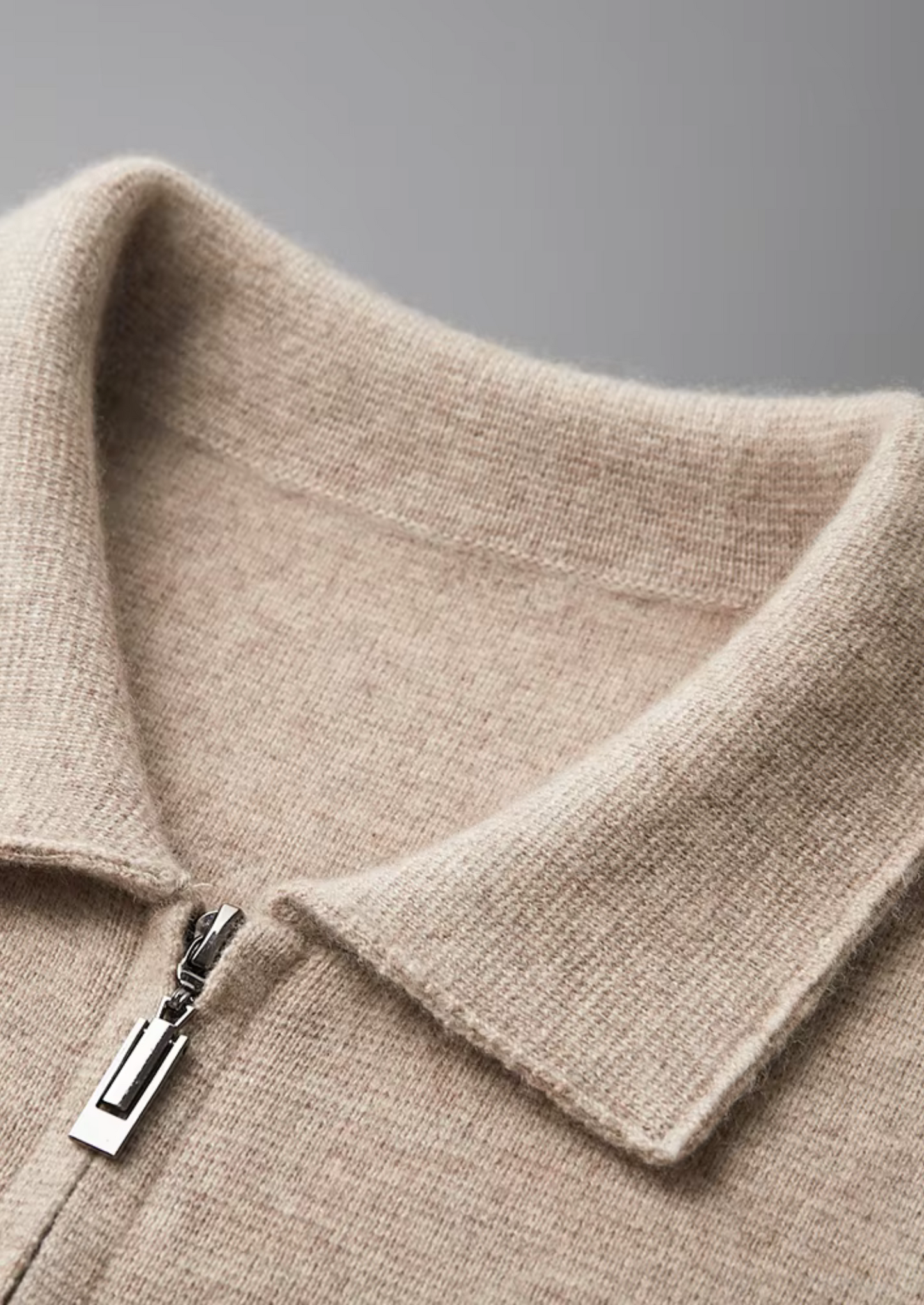 Men's Zip Polo Cardigan Grey Extra-Fine Merino Wool 3