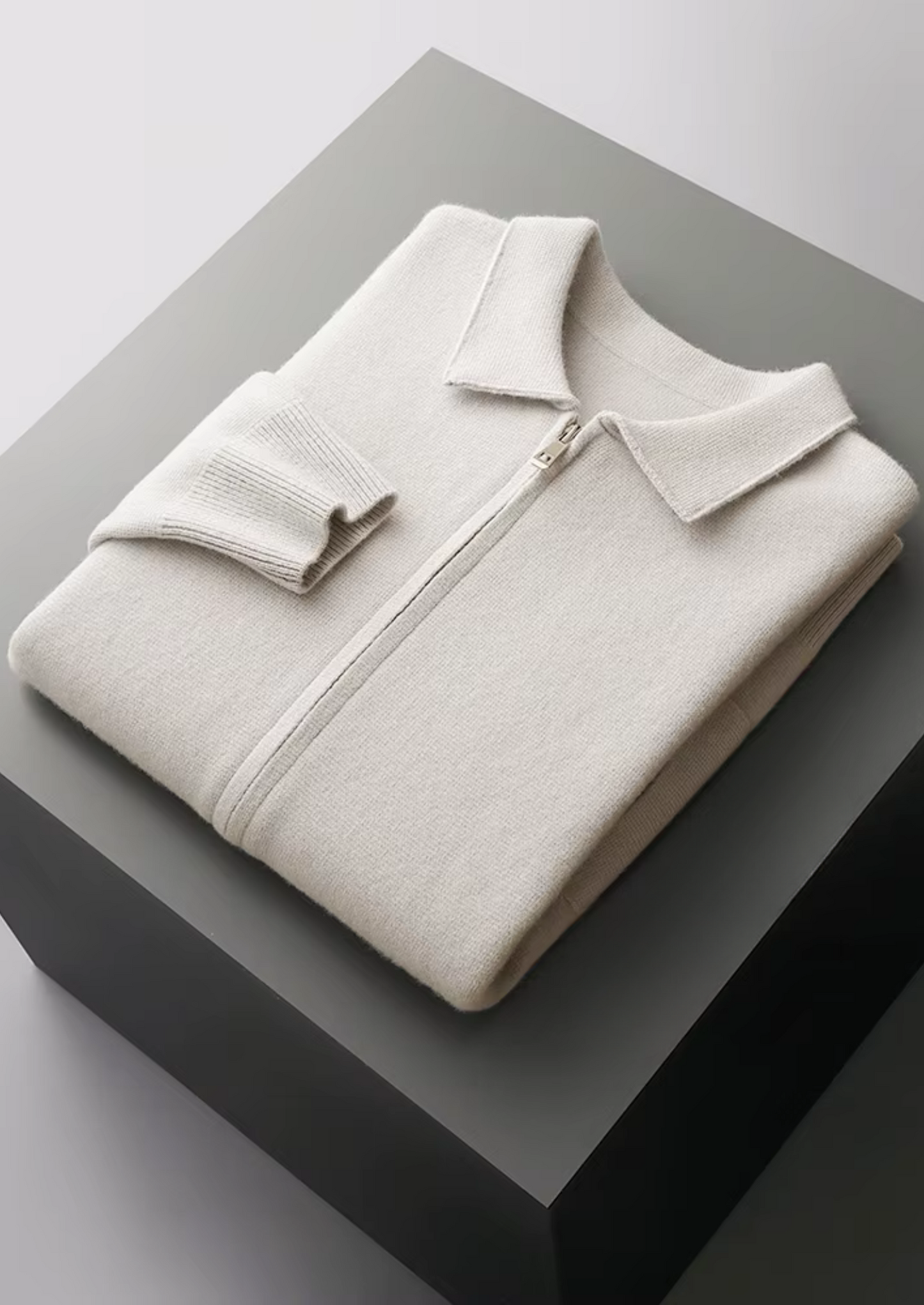 Men's Zip Polo Cardigan Grey Extra-Fine Merino Wool 9