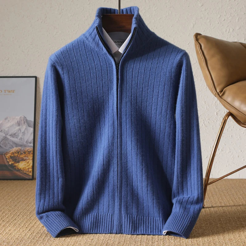 Men's Zip Up Cardigan Black 100% Merino Wool 1