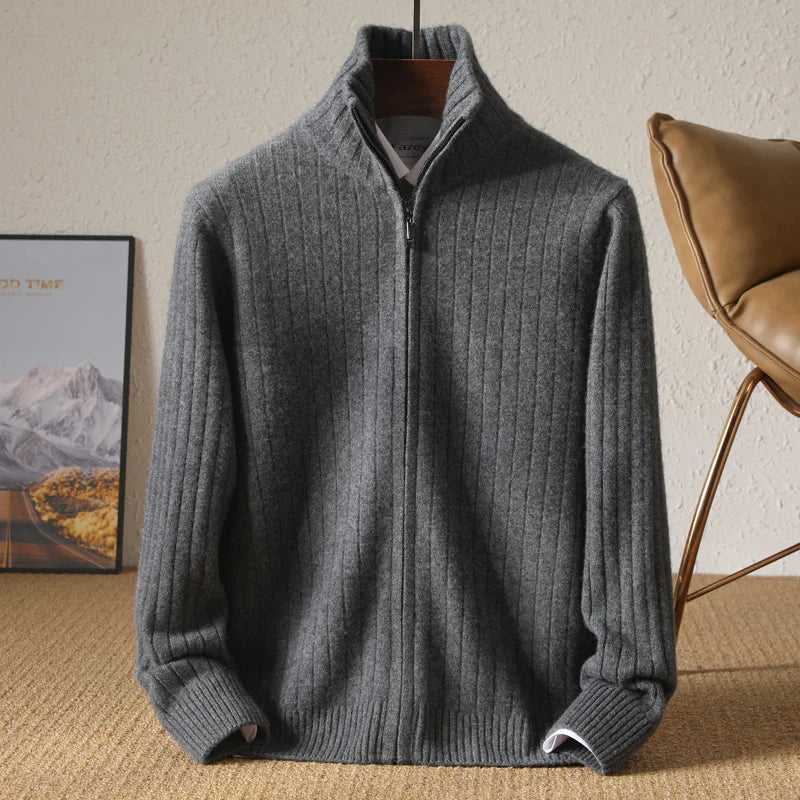 Men's Zip Up Cardigan Black 100% Merino Wool 2