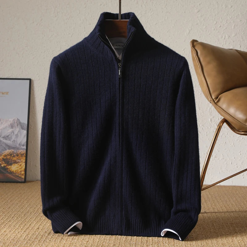 Men's Zip Up Cardigan Black 100% Merino Wool 3