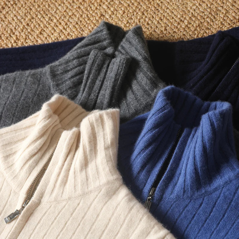 Men's Zip Up Cardigan Black 100% Merino Wool 4