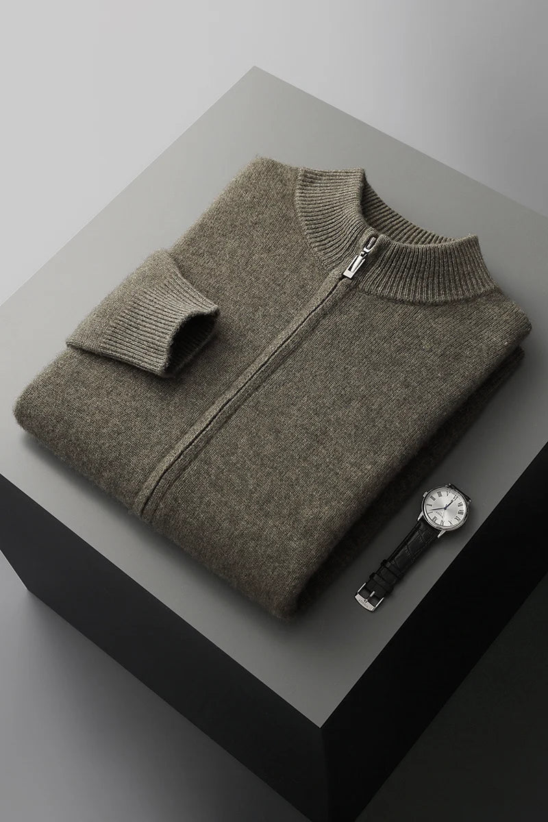 Men's Zip Up Cardigan Grey 100% Merino Wool 10