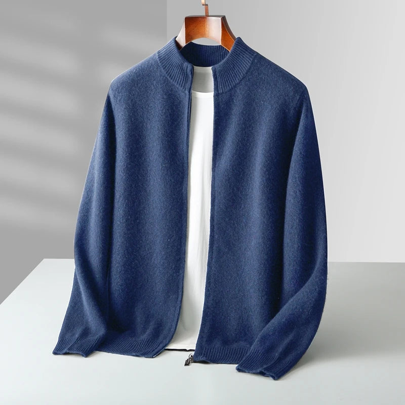 Men's Zip Up Cardigan Grey 100% Merino Wool 2