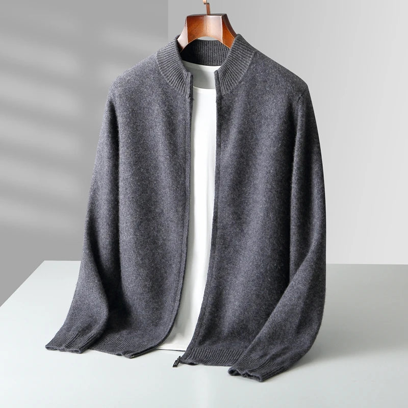 Men's Zip Up Cardigan Grey 100% Merino Wool 3