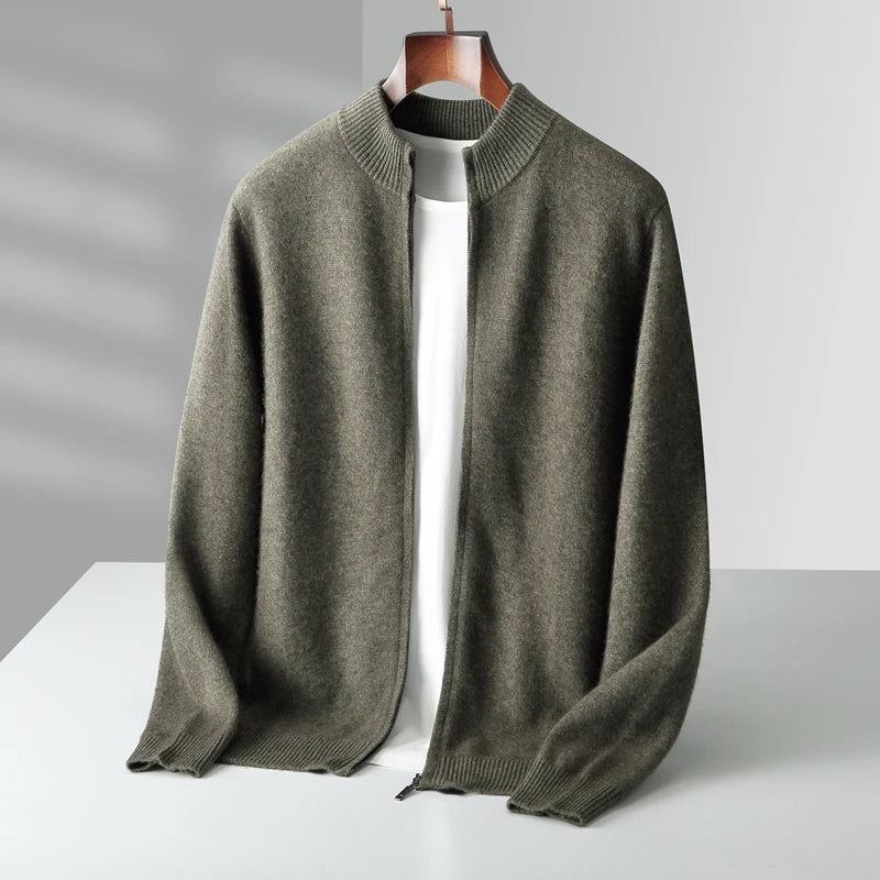 Men's Zip Up Cardigan Grey 100% Merino Wool 4