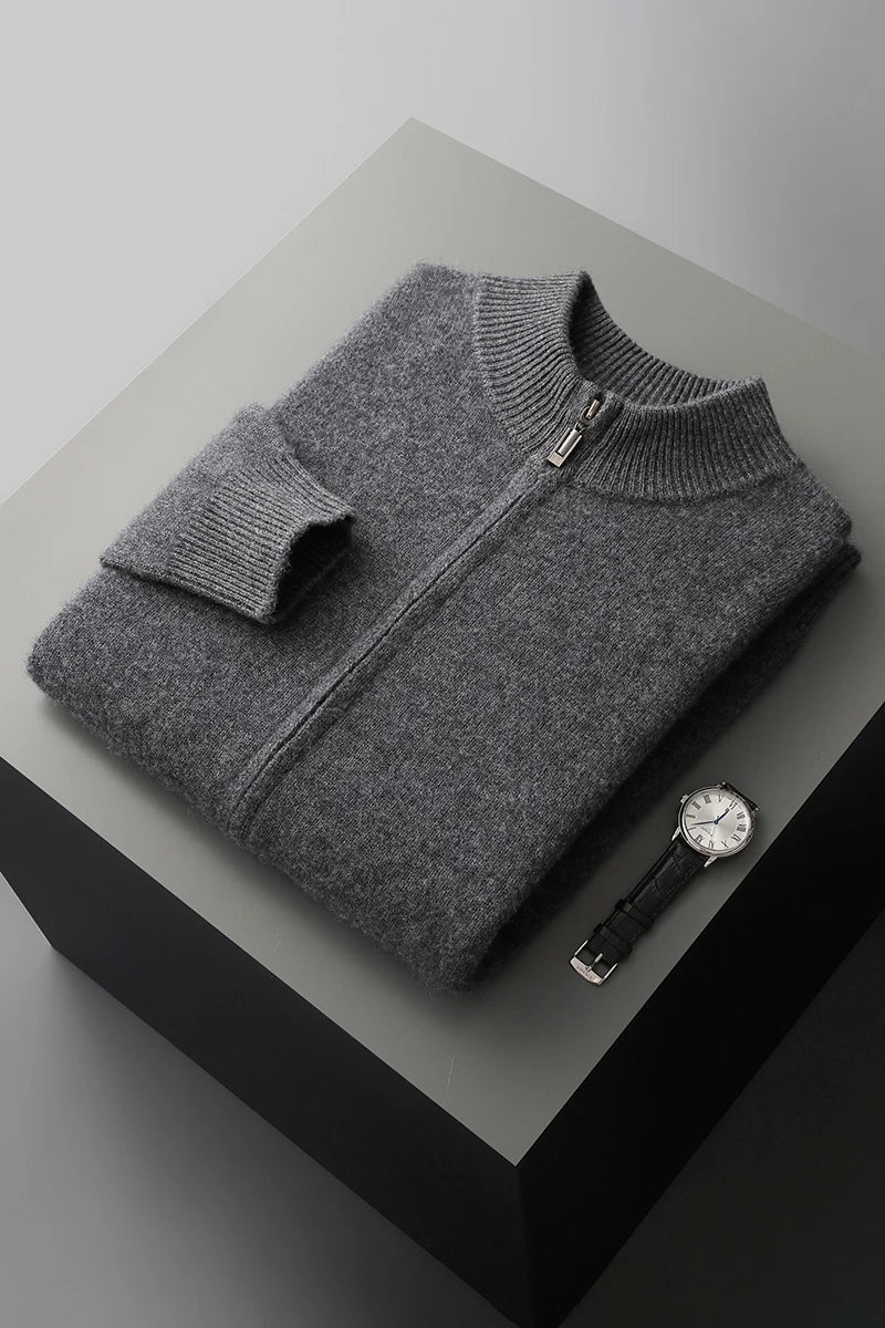 Men's Zip Up Cardigan Grey 100% Merino Wool 7