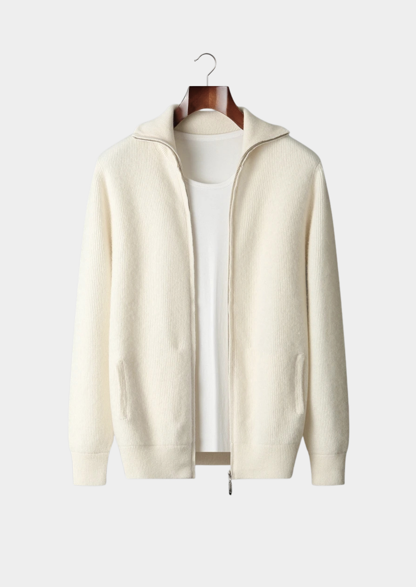 Men's Zip Up Cardigan Grey Extra-Fine Merino Wool 1