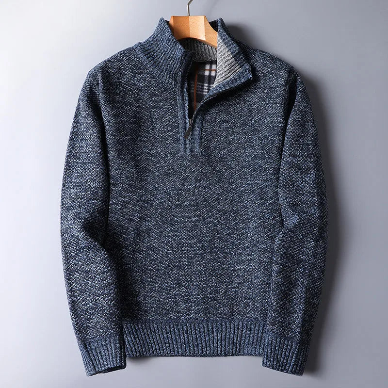 Men's Zip Up Cardigan Grey Wool with Quarter Zip Closure
