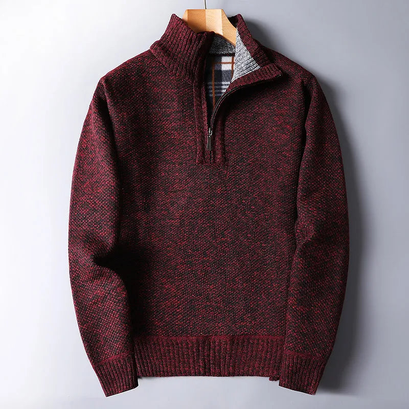 Men's Zip Up Cardigan Grey Wool with Quarter Zip Closure