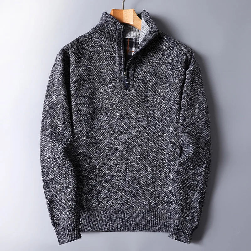 Men's Zip Up Cardigan Grey Wool with Quarter Zip Closure