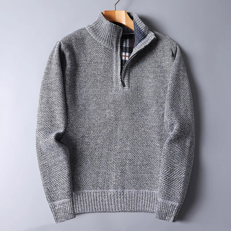 Men's Zip Up Cardigan Grey Wool with Quarter Zip Closure