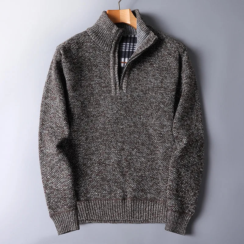 Men's Zip Up Cardigan Grey Wool with Quarter Zip Closure