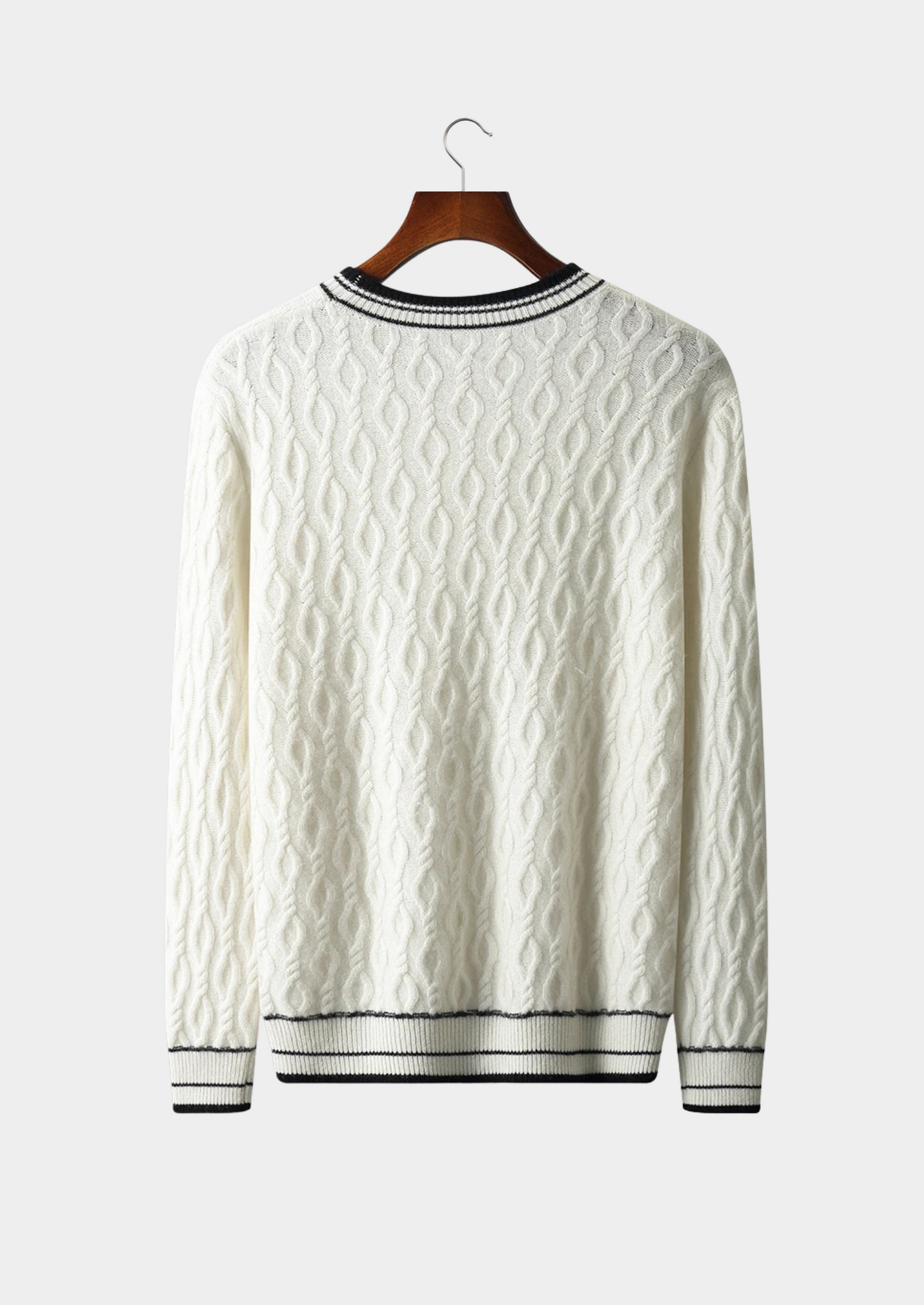 Merino Wool Jacquard Crewneck Sweater Gray 100% Extra-Fine Wool