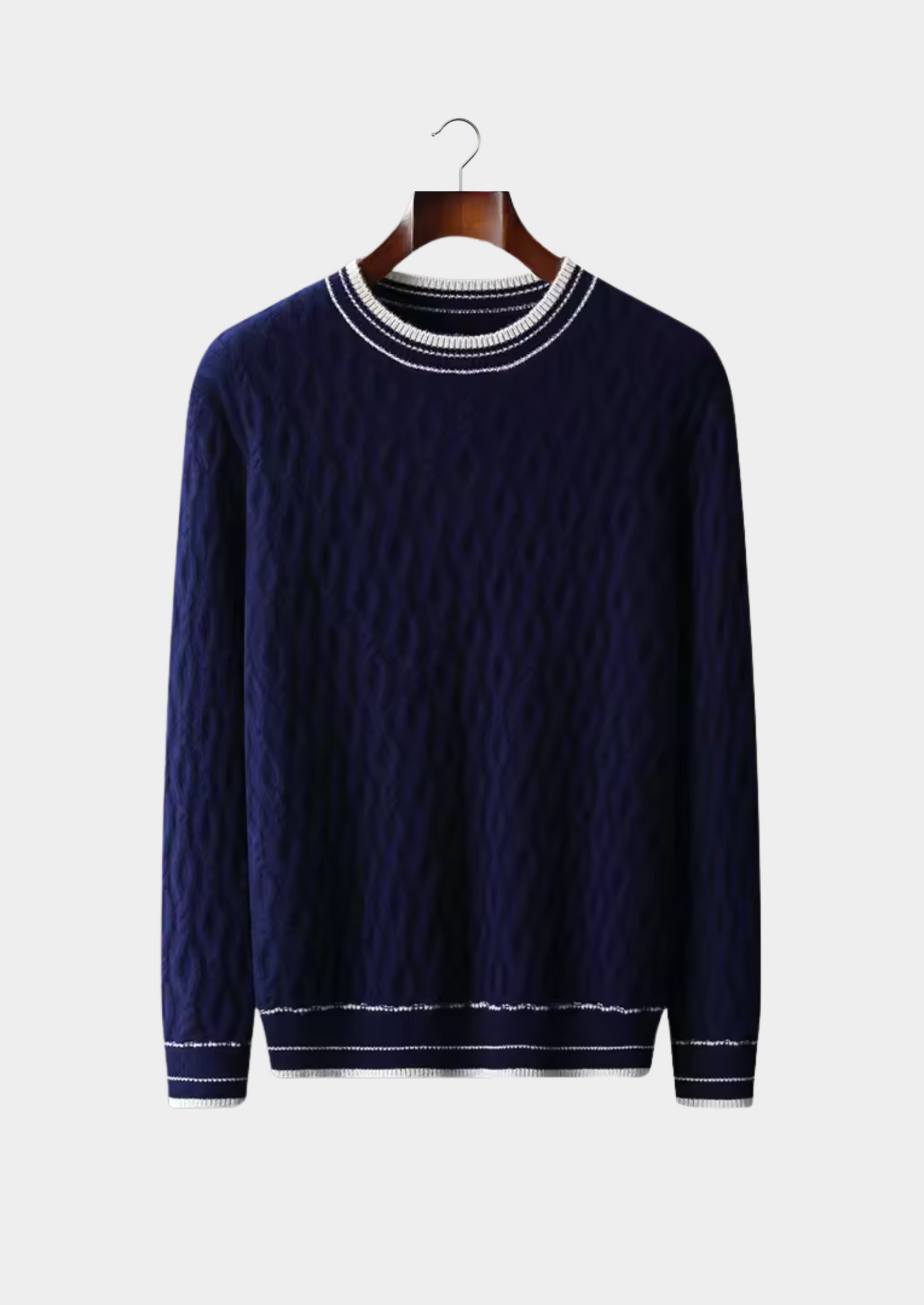 Merino Wool Jacquard Crewneck Sweater Gray 100% Extra-Fine Wool