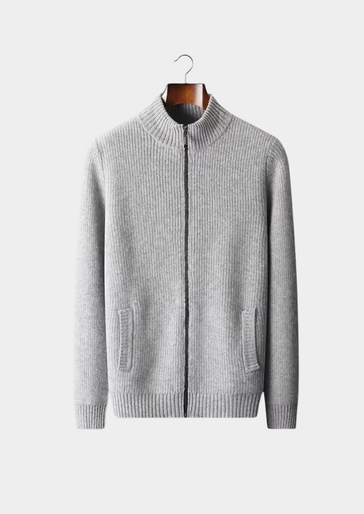 Merino Wool Ribbed Cardigan Gray Extra-Fine