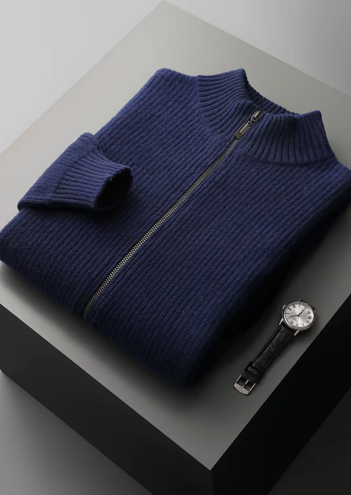 Merino Wool Ribbed Cardigan Gray Extra-Fine