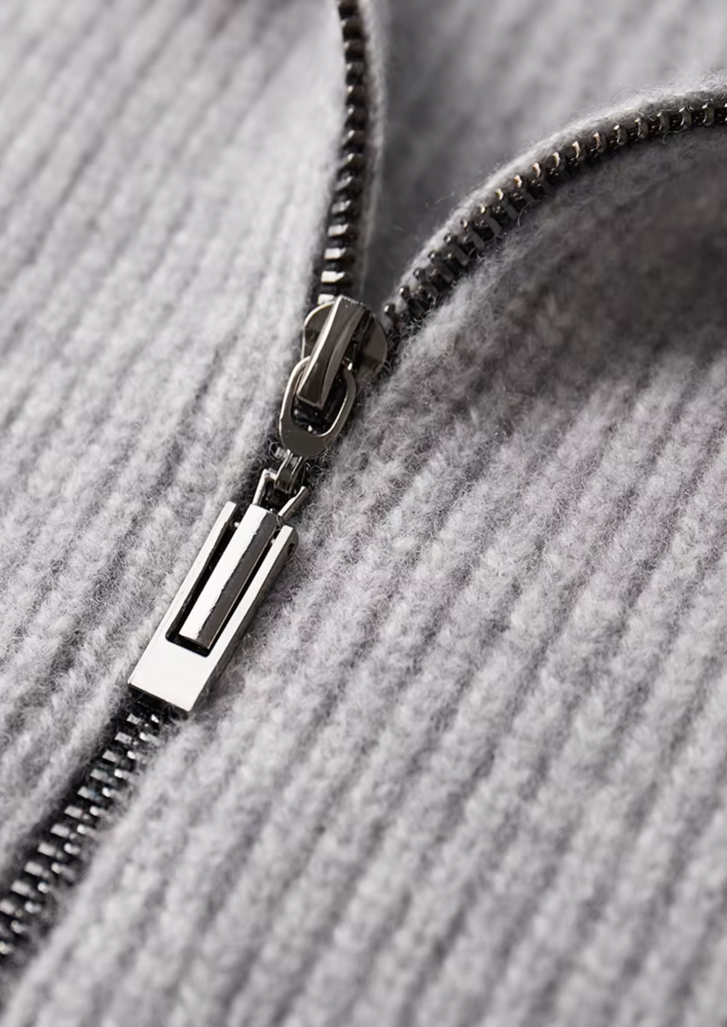 Merino Wool Ribbed Cardigan Gray Extra-Fine