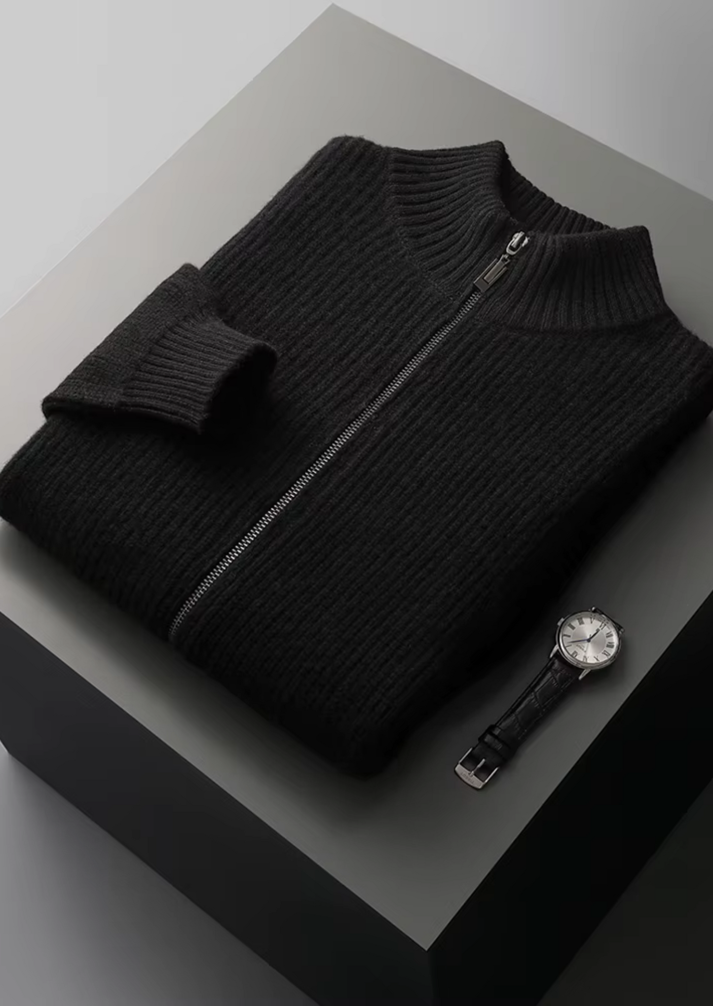 Merino Wool Ribbed Cardigan Gray Extra-Fine