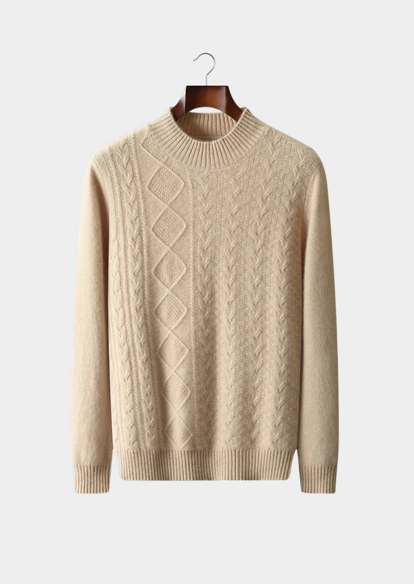 Mockneck Sweater Gray Jacquard Extra-Fine Merino Wool