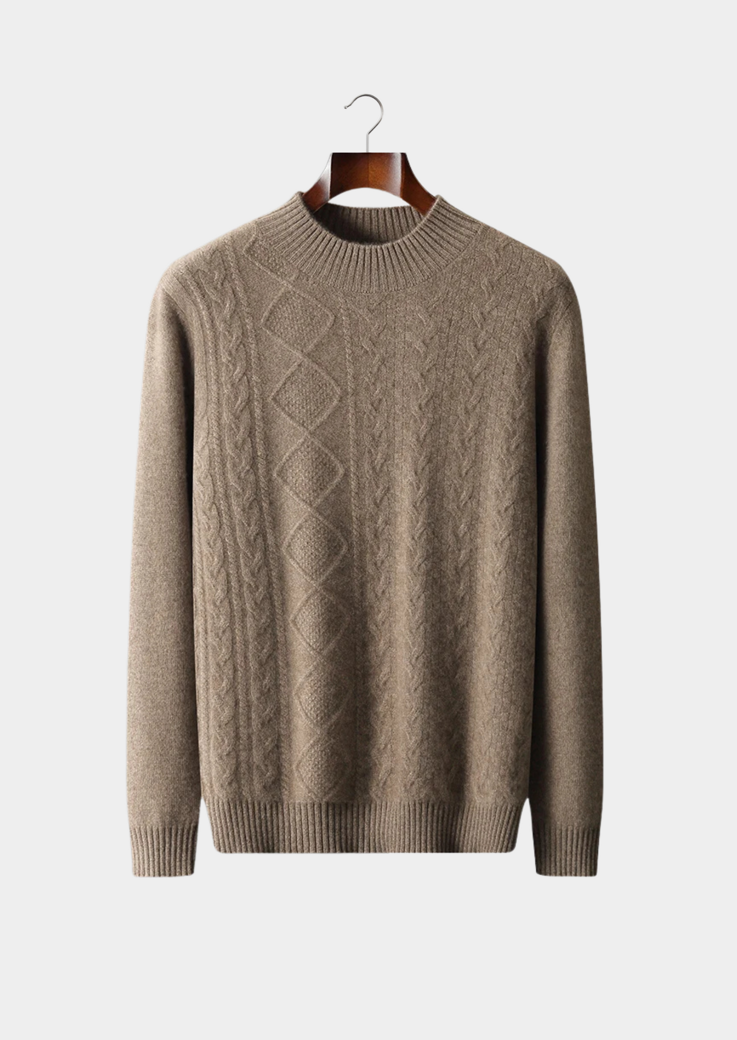 Mockneck Sweater Gray Jacquard Extra-Fine Merino Wool
