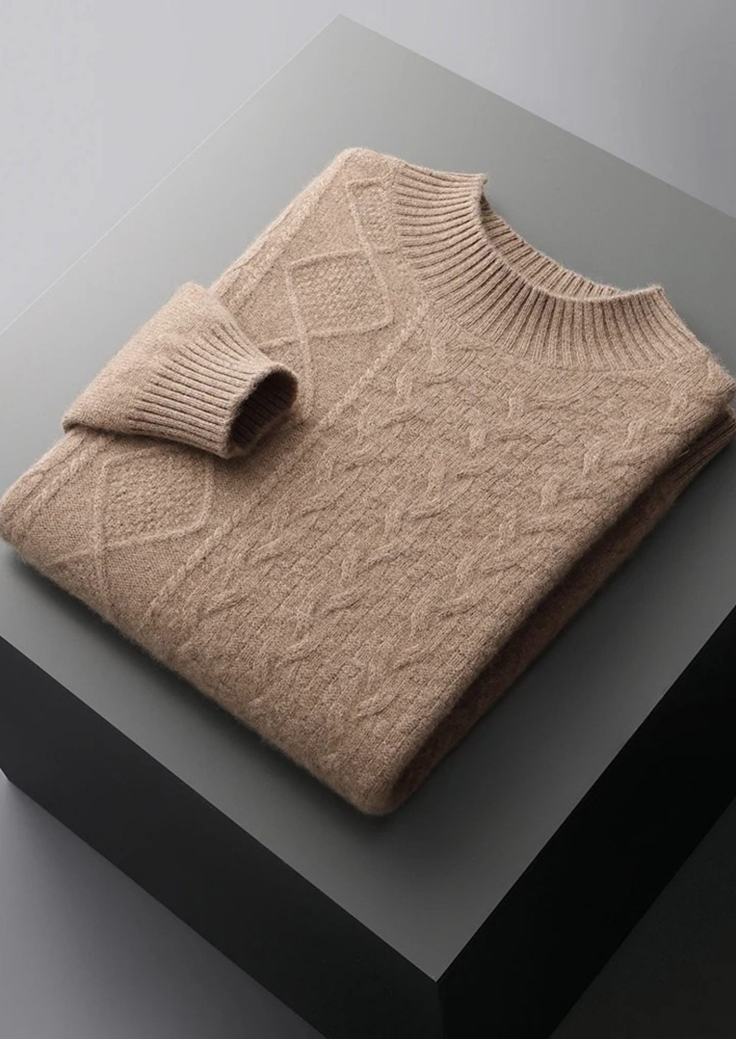 Mockneck Sweater Gray Jacquard Extra-Fine Merino Wool