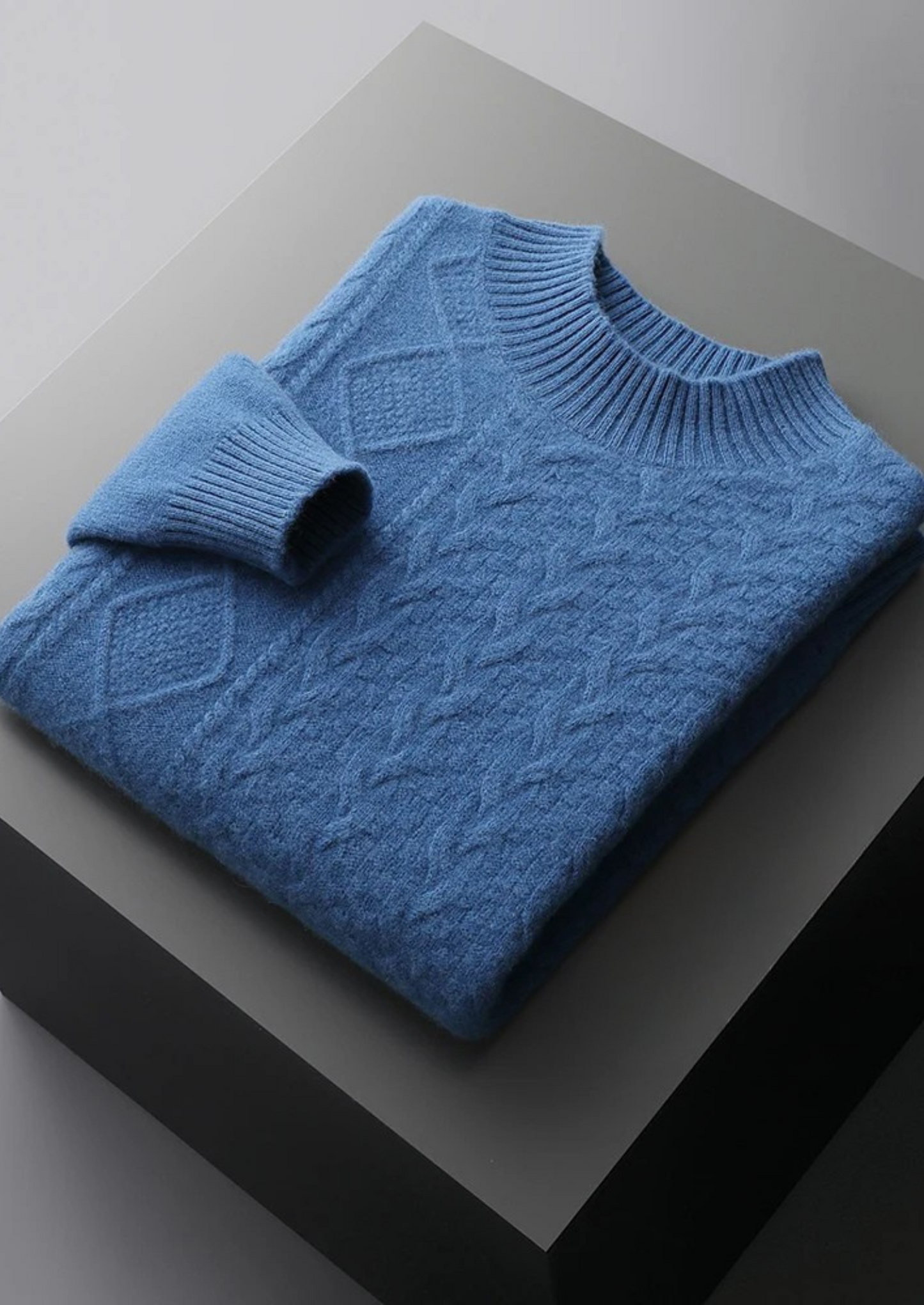 Mockneck Sweater Gray Jacquard Extra-Fine Merino Wool