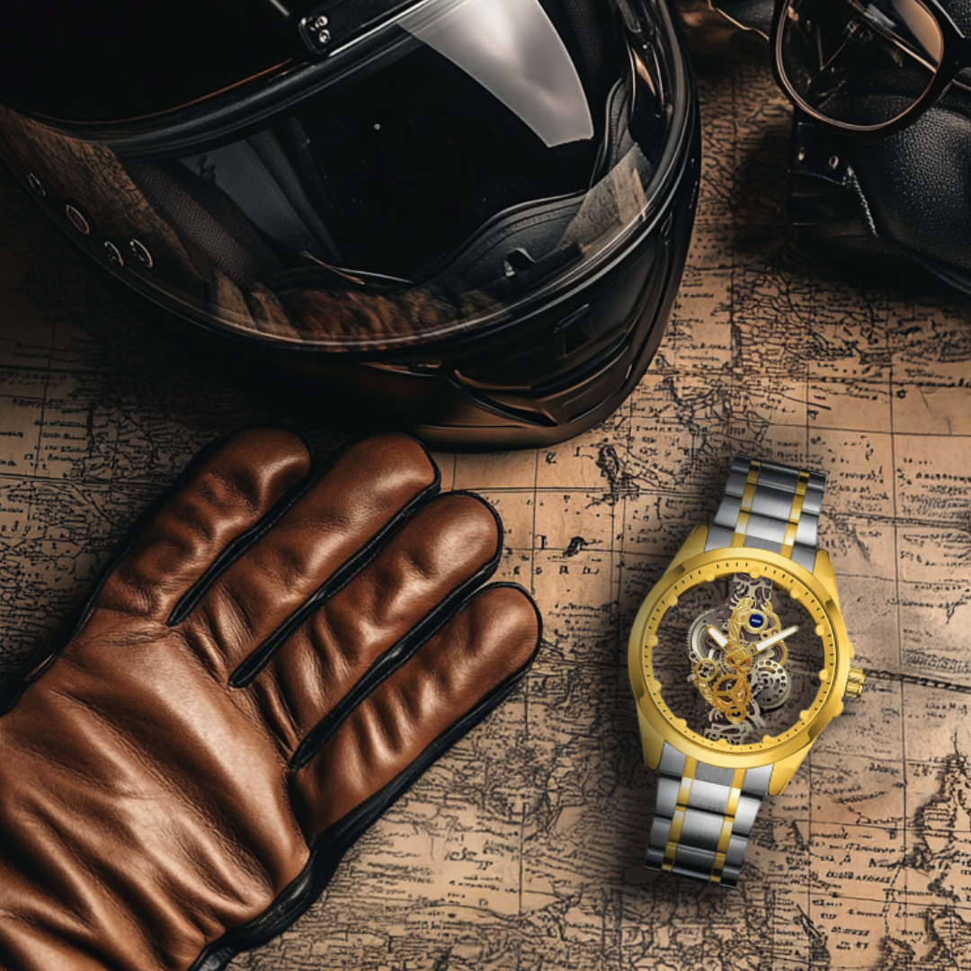 Motorhead Lone Wolf Wild Gold Edition - Skeleton Dial Watch with Leather Strap 2