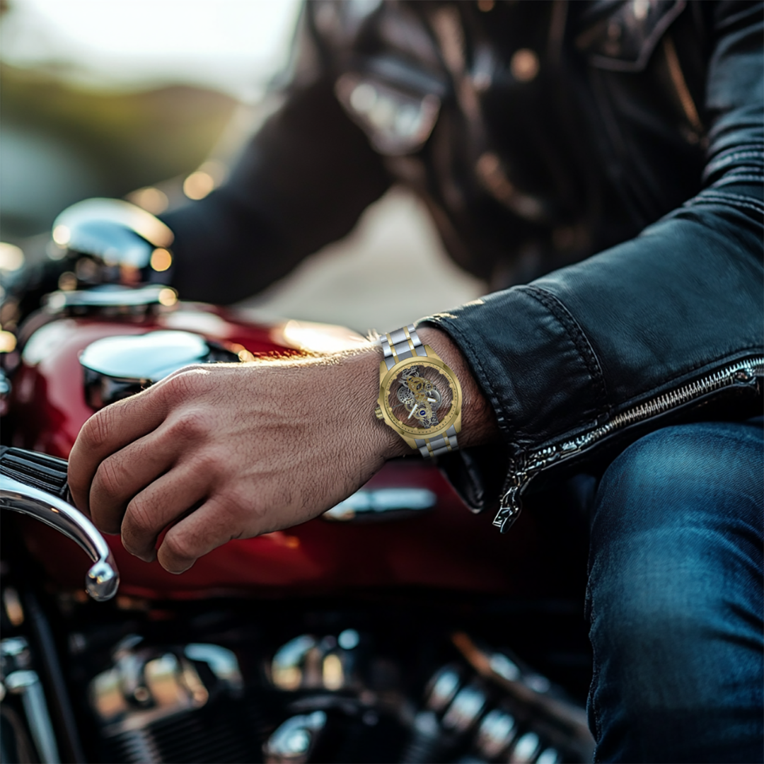 Motorhead Lone Wolf Wild Gold Edition - Skeleton Dial Watch with Leather Strap 4
