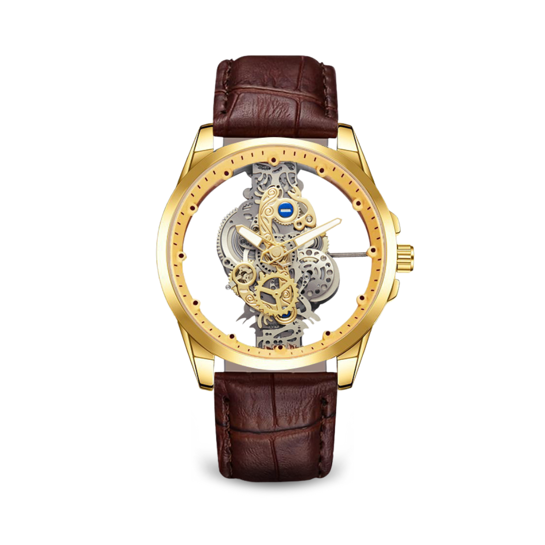 Motorhead Lone Wolf Wild Gold Edition - Skeleton Dial Watch with Leather Strap 9