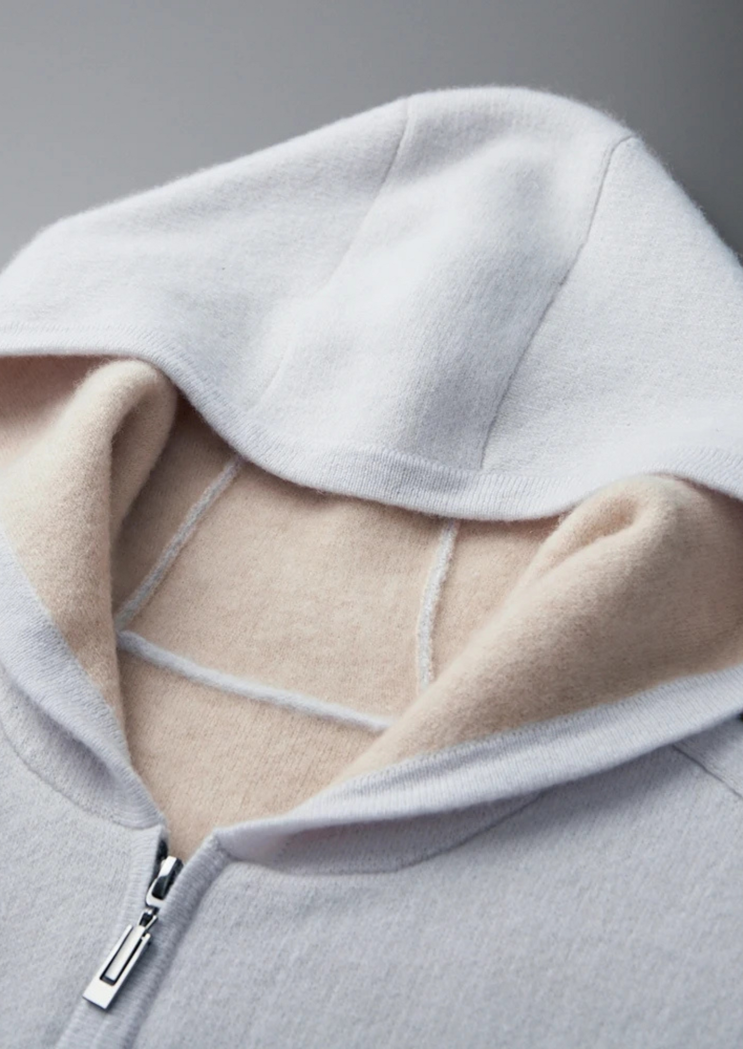 Premium Cashmere Two-Tone Zipper Hoodie