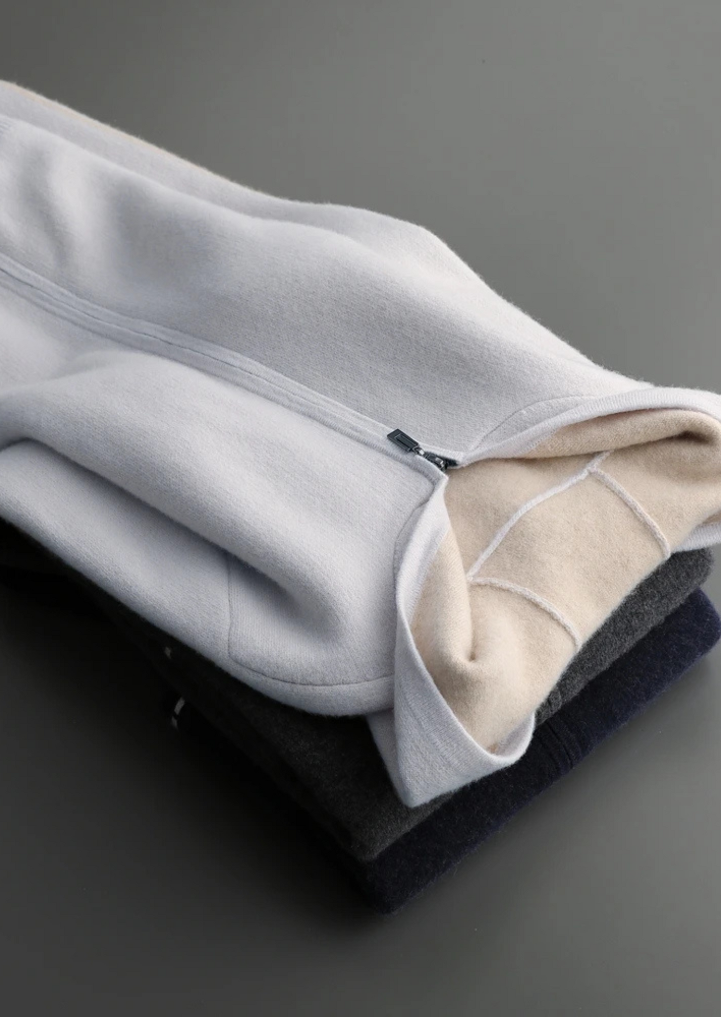 Premium Cashmere Two-Tone Zipper Hoodie