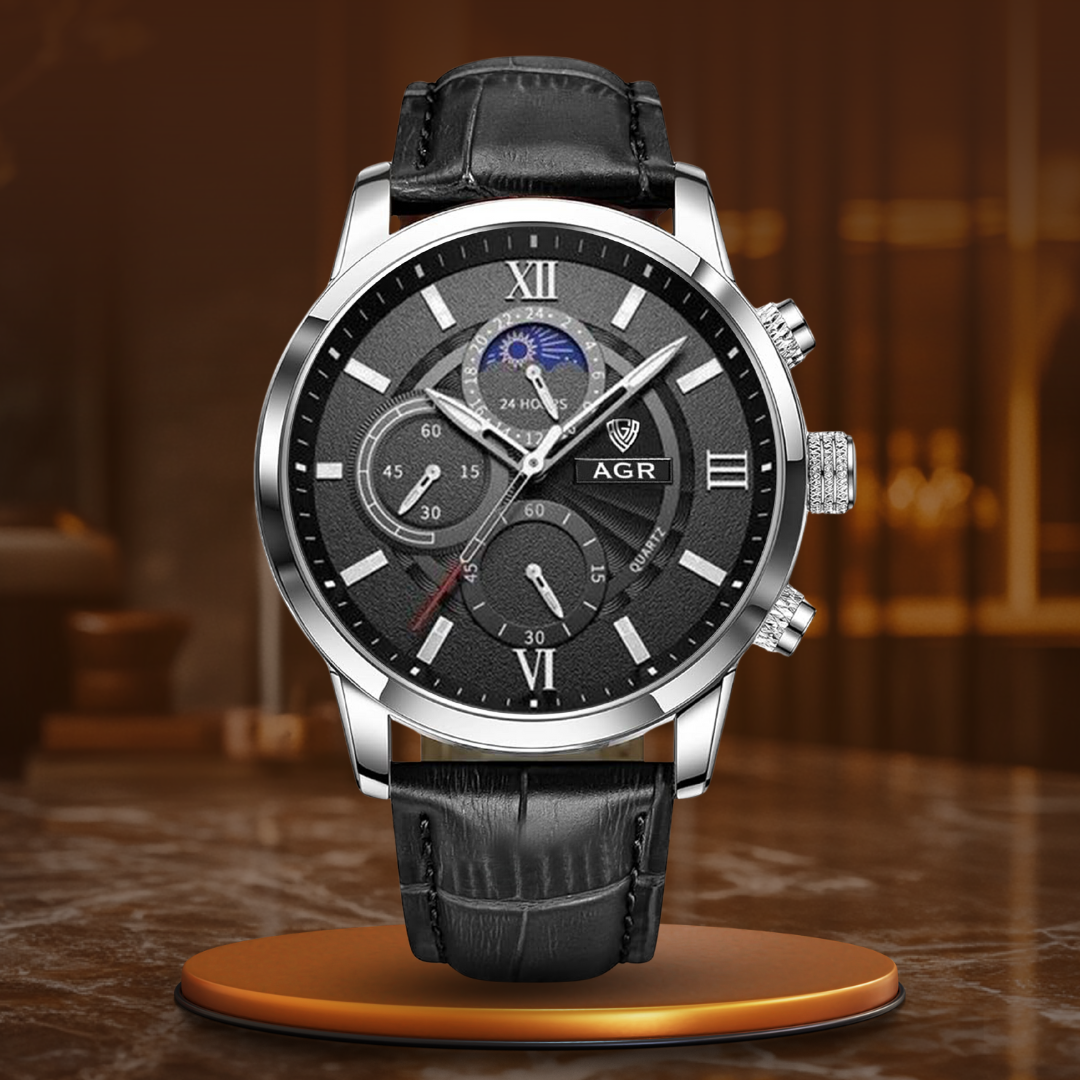 Quartz Watch with Moon Phase Dial – 43mm Case