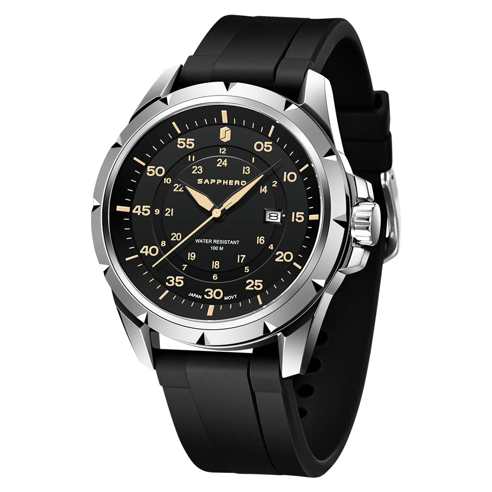 Men’s Bold Quartz Watch – Dual-Tone Stainless Steel with Sporty Silicone Band