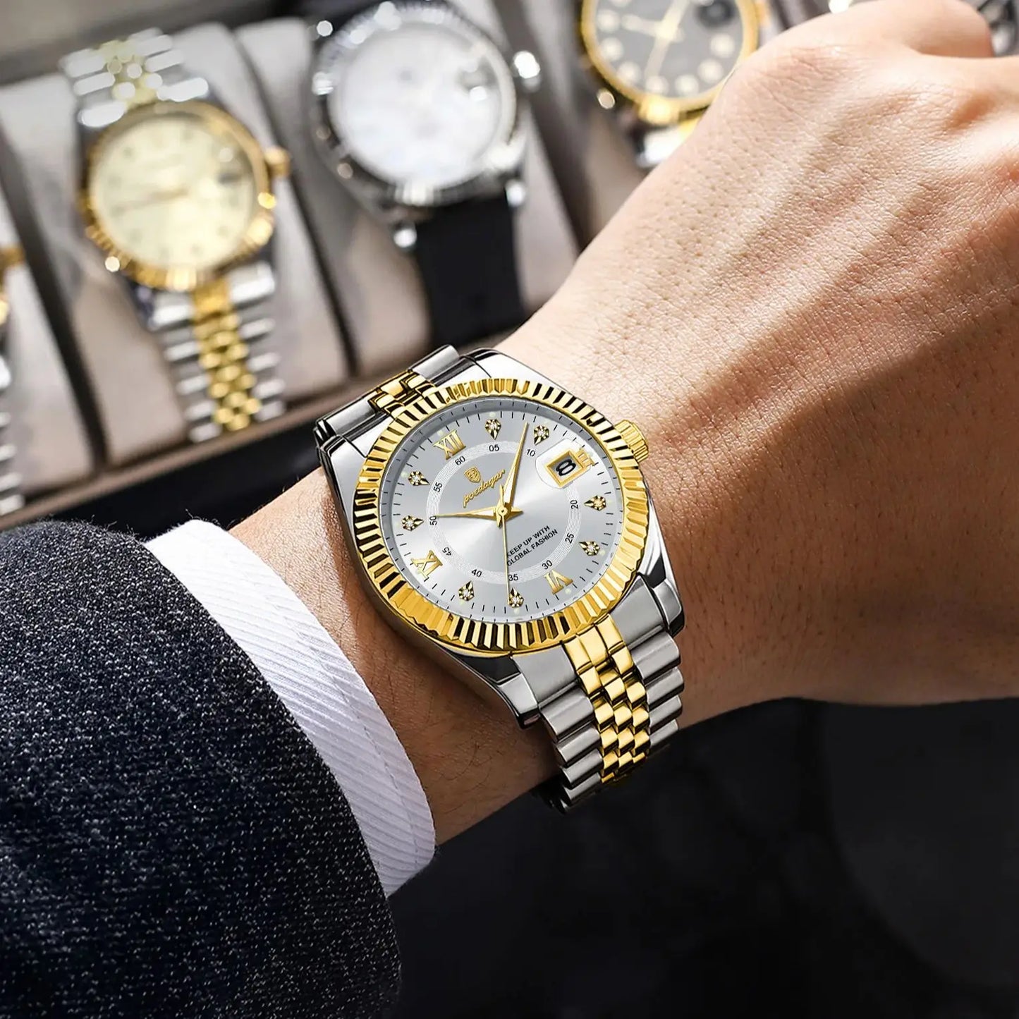 Men’s Business & Casual Quartz Watch – Two-Tone Bracelet with Date