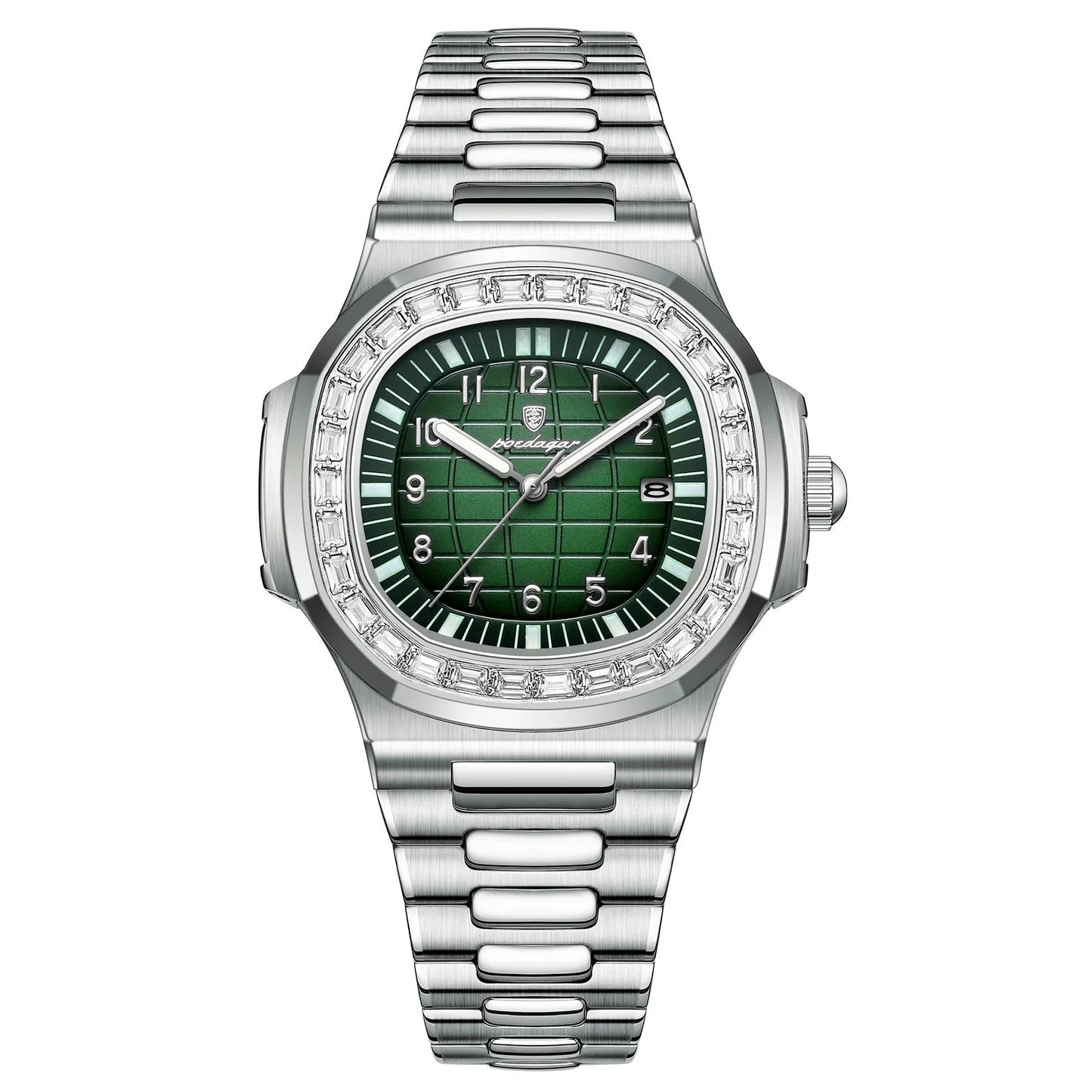 Men’s Square Quartz Watch – Stainless Steel Strap with Luminous Display